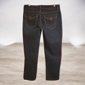 Nine West Jeans Womens Size 2 Sz 25 Dark Blue Button Back Pocket Bleecker Capri